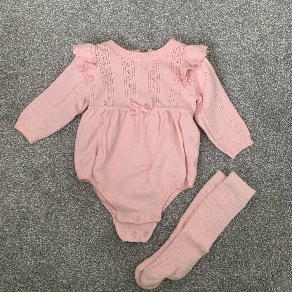 Pink Knit Baby Romper Set
